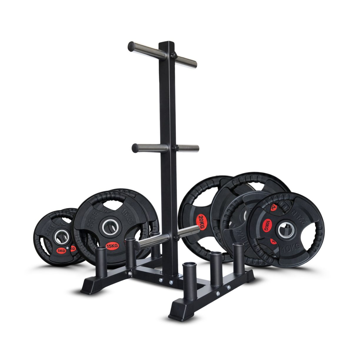 100KG Cast Iron Tri-Grip Weight Plate Set + Weight Tree